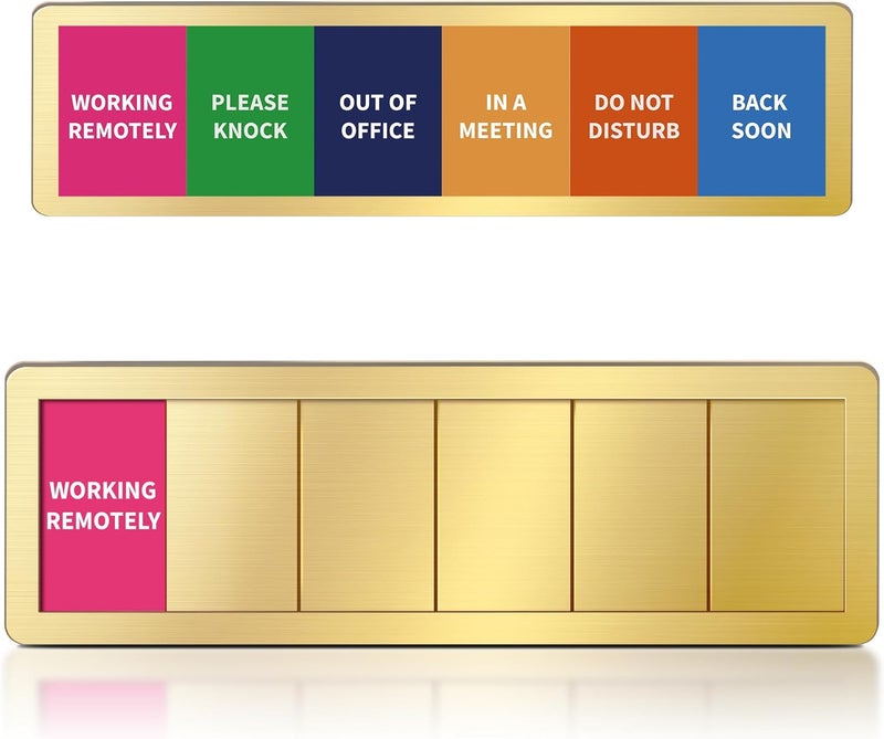 EliteSign Office Door Signs -6 Options Do Not Disturb, In A Meeting, Out Of Office, Working Remotely, Back Soon Please Knock,Privacy Door Slider Sign for Meeting & Conference Room Brushed Gold - Image 1